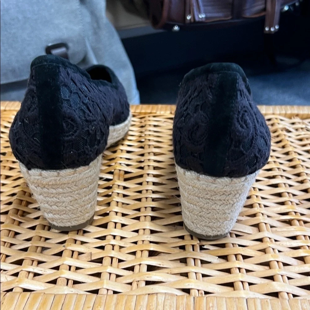 Lands End Women's Size 9 Black Lace Espadrilles Wedges Shoes